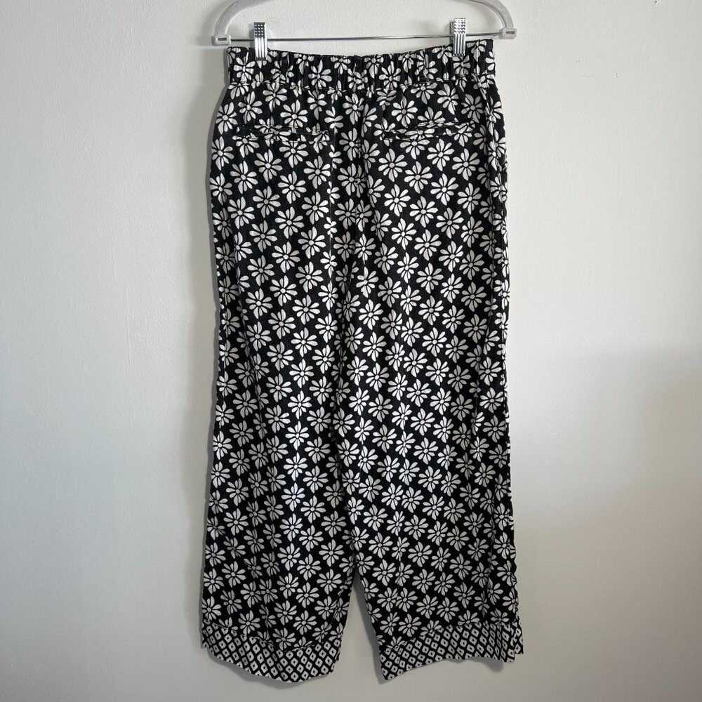 Rachel Zoe Women Medium 100% linen wide leg pants black white floral boho flowy - Picture 11 of 12